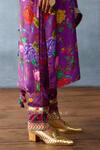 Torani_Purple Cotton Silk Printed Rose V Neck Dil Kusha Gazal Kurta Set _Online