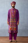 Buy_Torani_Purple Jeni Silk Printed Floral Stripe Dil Kusha Khalil Kurta Set _at_Aza_Fashions