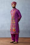 Torani_Purple Jeni Silk Printed Floral Stripe Dil Kusha Khalil Kurta Set _Online_at_Aza_Fashions