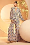 Buy_Aneesh Agarwaal_Pink Crepe Hand-painted Floral Lapel Collar Print Blazer Pant Set  _at_Aza_Fashions