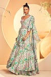 Aneesh Agarwaal_Blue Chinon Chiffon Printed Foliage Pre-draped Saree With Blouse  _at_Aza_Fashions