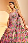 Buy_Aneesh Agarwaal_Pink Chinon Chiffon Printed Pre-draped Sharara Saree With Blouse _Online_at_Aza_Fashions