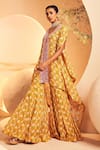 Buy_Aneesh Agarwaal_Yellow Chinon Chiffon Printed Floral V Neck Kaftan Tunic And Sharara Set  _Online_at_Aza_Fashions