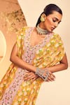 Shop_Aneesh Agarwaal_Yellow Chinon Chiffon Printed Floral V Neck Kaftan Tunic And Sharara Set  _Online_at_Aza_Fashions