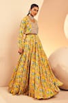 Aneesh Agarwaal_Yellow Crepe Printed Floral Flared Lehenga With Embroidered Blouse  _Online_at_Aza_Fashions