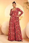 Buy_Aneesh Agarwaal_Red Crepe Printed Kalamkari V Neck Cape Sharara Set  _at_Aza_Fashions