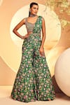 Buy_Aneesh Agarwaal_Green Chinon Chiffon Pre-draped Sharara Saree With Embroidered Blouse  _at_Aza_Fashions