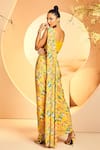 Shop_Aneesh Agarwaal_Yellow Crepe Print Floral Chintz Bloom Pre-draped Dhoti Saree Set  _at_Aza_Fashions