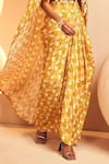 Shop_Aneesh Agarwaal_Yellow Crepe Print Chintz Blossom High Low Top With Draped Dhoti Skirt _Online_at_Aza_Fashions