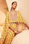 Buy_Aneesh Agarwaal_Yellow Crepe Print Chintz Blossom High Low Top With Draped Dhoti Skirt 