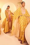 Shop_Aneesh Agarwaal_Yellow Crepe Print Chintz Blossom High Low Top With Draped Dhoti Skirt 