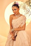 Buy_Aneesh Agarwaal_Ivory Organza Embroidery 3d Flower One Daisy Cape Top With Sharara  _Online_at_Aza_Fashions