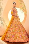 Aneesh Agarwaal_Yellow Organza Embroidery Sequins Phool And Cutdana Bridal Lehenga Set _Online_at_Aza_Fashions