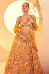 Shop_Aneesh Agarwaal_Yellow Organza Embroidery Sequins Phool And Cutdana Bridal Lehenga Set _Online_at_Aza_Fashions