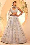 Buy_Aneesh Agarwaal_Blue Organza Embroidery Foil V Persian Mirror And Bridal Lehenga Set  _at_Aza_Fashions