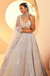 Buy_Aneesh Agarwaal_Blue Organza Embroidery Foil V Persian Mirror And Bridal Lehenga Set  