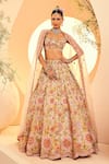 Buy_Aneesh Agarwaal_Ivory Organza Embroidery Gardenia Mirror And Abla Bridal Lehenga Set  _at_Aza_Fashions