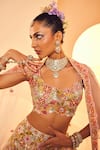 Aneesh Agarwaal_Ivory Organza Embroidery Gardenia Mirror And Abla Bridal Lehenga Set  _Online_at_Aza_Fashions