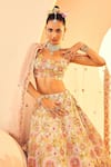 Buy_Aneesh Agarwaal_Ivory Organza Embroidery Gardenia Mirror And Abla Bridal Lehenga Set  