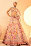 Buy_Aneesh Agarwaal_Peach Organza Embroidery Sequins Queen Boho Garden Bridal Lehenga Set  _at_Aza_Fashions