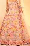 Buy_Aneesh Agarwaal_Peach Organza Embroidery Sequins Queen Boho Garden Bridal Lehenga Set  _Online_at_Aza_Fashions