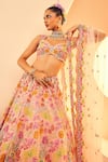 Shop_Aneesh Agarwaal_Peach Organza Embroidery Sequins Queen Boho Garden Bridal Lehenga Set  _Online_at_Aza_Fashions