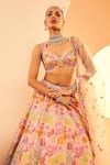 Aneesh Agarwaal_Peach Organza Embroidery Sequins Queen Boho Garden Bridal Lehenga Set  _at_Aza_Fashions