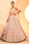 Buy_Aneesh Agarwaal_Pink Tulle Embroidery Zari Sweetheart Sheesh Mahal Mirror Bridal Lehenga Set _at_Aza_Fashions