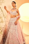 Aneesh Agarwaal_Pink Tulle Embroidery Zari Sweetheart Sheesh Mahal Mirror Bridal Lehenga Set _Online_at_Aza_Fashions