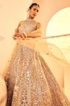 Shop_Aneesh Agarwaal_Gold Silk Organza Embroidery Mughal Gardenia Foil Bridal Lehenga Set _Online_at_Aza_Fashions