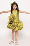 JANYAS CLOSET_Green Taffeta Silk Ruffle Dream Short Dress _at_Aza_Fashions