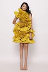 Buy_JANYAS CLOSET_Yellow Taffeta Silk Ruffle Solid Detailed Dress _at_Aza_Fashions