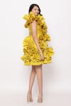 JANYAS CLOSET_Yellow Taffeta Silk Ruffle Solid Detailed Dress _Online_at_Aza_Fashions