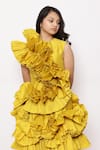 JANYAS CLOSET_Yellow Taffeta Silk Ruffle Solid Detailed Dress _at_Aza_Fashions