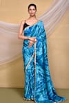 Buy_Nazaakat by Samara Singh_Blue Saree Satin Crepe Printed Tie Dye With Unstitched Blouse Piece_at_Aza_Fashions