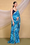 Buy_Nazaakat by Samara Singh_Blue Saree Satin Crepe Printed Tie Dye With Unstitched Blouse Piece_Online_at_Aza_Fashions