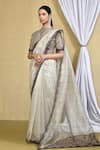 Nazaakat by Samara Singh_Beige Saree Patterned Organza Embellished Embroidered Border With Blouse_Online_at_Aza_Fashions
