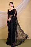 Nazaakat by Samara Singh_Black Net Embroidery Floral Tonal Saree With Unstitched Blouse Piece_Online_at_Aza_Fashions