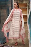 Buy_KARAJ JAIPUR_Red Kurta And Dupatta Pure Mul Chanderi Printed Butti Notched Pant Set _at_Aza_Fashions