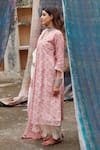 Buy_KARAJ JAIPUR_Red Kurta And Dupatta Pure Mul Chanderi Printed Jaal V Neck Pattern Pant Set _Online_at_Aza_Fashions