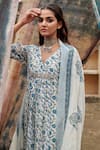 Shop_KARAJ JAIPUR_Blue Kurta And Dupatta Pure Mul Chanderi Printed Jaal V Neck Pattern Pant Set _Online_at_Aza_Fashions