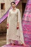 Buy_KARAJ JAIPUR_Ivory Kurta Chanderi Embroidered Chikankari Notched Pant Set _Online_at_Aza_Fashions