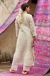 KARAJ JAIPUR_Ivory Kurta Chanderi Embroidered Chikankari Notched Pant Set _at_Aza_Fashions