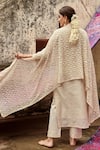 KARAJ JAIPUR_Ivory Kurta Chanderi Embroidered Chikankari Notched Set _Online_at_Aza_Fashions