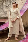 Buy_KARAJ JAIPUR_Ivory Kurta Chanderi Embroidered Chikankari Notched Set _Online_at_Aza_Fashions