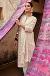 Shop_KARAJ JAIPUR_Ivory Kurta Chanderi Embroidered Chikankari Notched Set _Online_at_Aza_Fashions