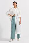 Buy_Three_Green Satin Lycra Plain High Waist Pleated Flared Pant  _at_Aza_Fashions
