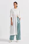 Three_Green Satin Lycra Plain High Waist Pleated Flared Pant  _Online_at_Aza_Fashions