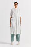 THREE_Green Poplin Plain New Narrow Pant  _Online_at_Aza_Fashions