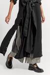 Three_Black Poplin Stripe Pattern Flared Pant  _at_Aza_Fashions